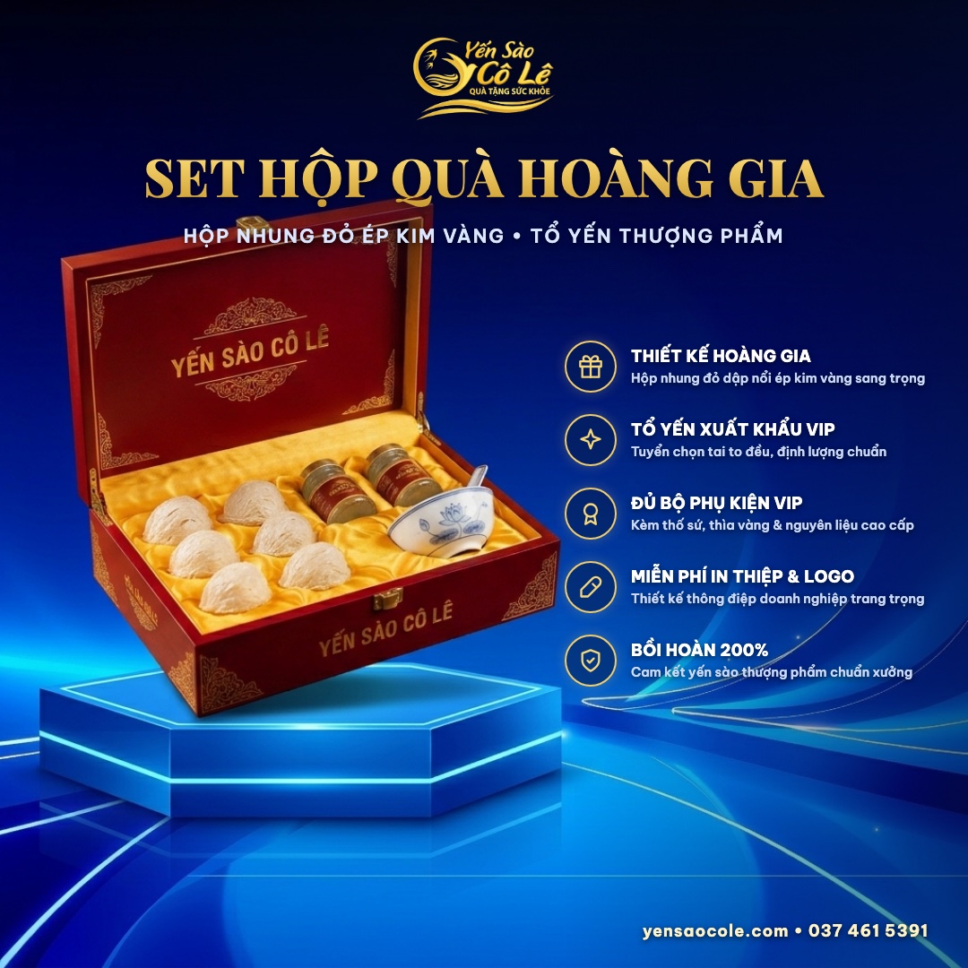 Set Hộp Quà Yến Tinh Chế VIP Hoàng Gia Cô Lê (Hộp Nhung Đỏ Ép Kim)